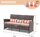 SUNSITT Outdoor Furniture 3 Seats Patio Couch, Outdoor Wicker Sofa, Brown PE Wicker with Beige Cushions & Lumbar - Photo 2