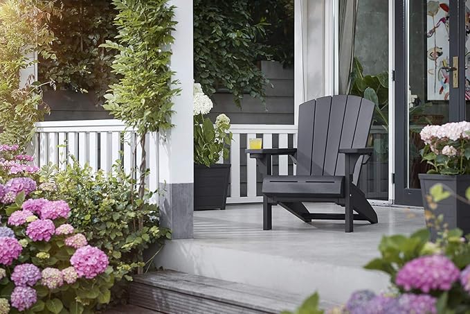 Keter Alpine Adirondack Resin Outdoor Furniture Patio Chairs with Cup Holder-Perfect for Beach, Pool, and Fire Pit Seating, Grey