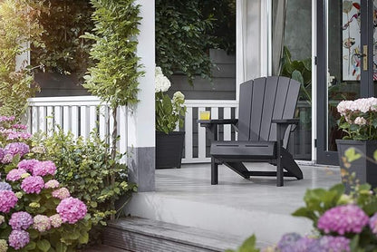 Keter Alpine Adirondack Resin Outdoor Furniture Patio Chairs with Cup Holder-Perfect for Beach, Pool, and Fire Pit Seating, Grey