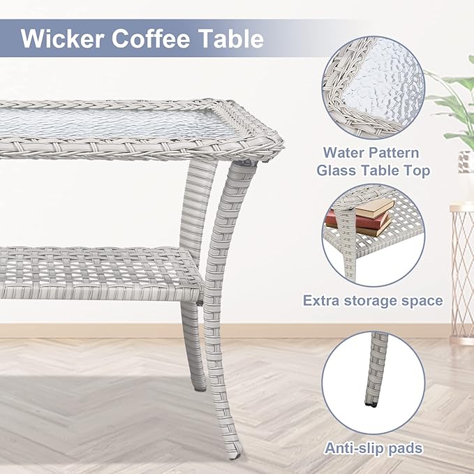 Belord 4 Pieces Patio Furniture Set for Porch Deck Balcony Outdoor, Wicker Chair Sectional Sofa Set - Photo 4