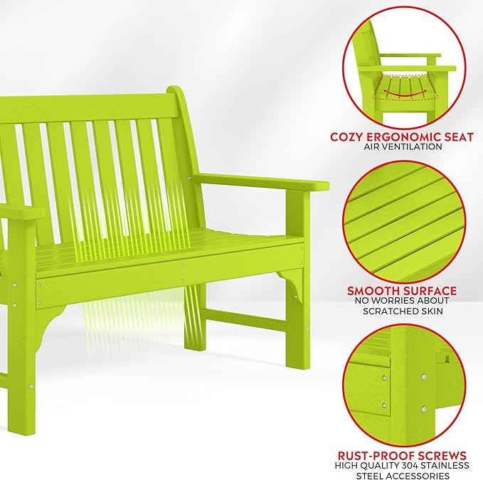 Costaelm Garden Bench, Farmhouse Park Front Porch for Entryway Bench Outdoor Seating Low Bench Patio Bench Outside/Indoor, Lime