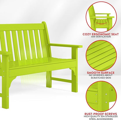 Costaelm Garden Bench, Farmhouse Park Front Porch for Entryway Bench Outdoor Seating Low Bench Patio Bench Outside/Indoor, Lime