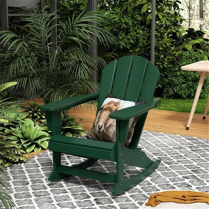 Costaelm Outdoor Adirondack Chair, All Weather Resistant Classic Balcony Chair and Fire Pit Chairs, Adirondack Plastic Outdoor Porch Furniture Rocking Chair High Back HDPE Poly Lumber, Dark Green