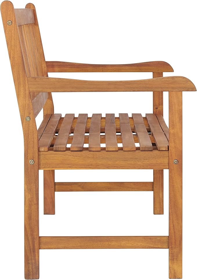 Bristol Two-Seat Outdoor Bench with Pop-Up Center Table, Weather-Resistant Acacia Wood, Natural Finish, Ideal for Patio, Porch, or Garden, Dimensions: 60 in. W x 26 in. D x 37 in. H