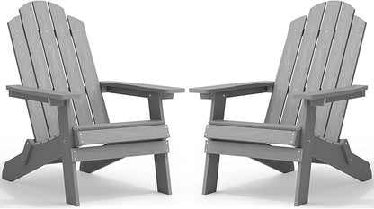MXIMU Folding Adirondack Chair for Outdoor: Easy to Assemble and Comfortable Adirondack Chairs Set of 2 - All Weather Composite Plastic Chair for Outside Fire Pit Patio Lawn Garden Backyard Use(Grey)