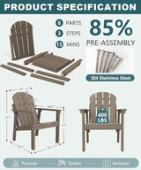 Adirondack Chair Set of 2, All Weather HDPE Fire Pit Chairs, Oversized Plastic Adirondack Chair for Outdoor, Balcony - Photo 2