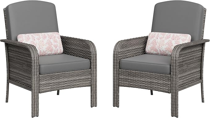 GarveeHome Outdoor Wicker Chairs Set of 2, All-Weather High Back Rattan Patio Furniture - Photo 1