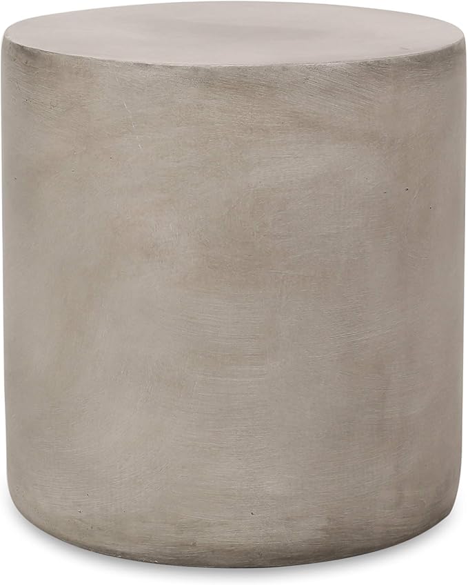 Outdoor Side Table Round Concrete End Table Faux Stone Side Tables Travertine Small Coffee Tables for Indoor Outdoor, Garden Stool Plant Stand for Porch, Backyard Patio, 15.75" Cylindrical