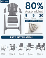 FOOWIN Tall Adirondack Chair Set of 2, All Weather HDPE Bar Height Adirondack Chair with Double Connecting Trays - Photo 7