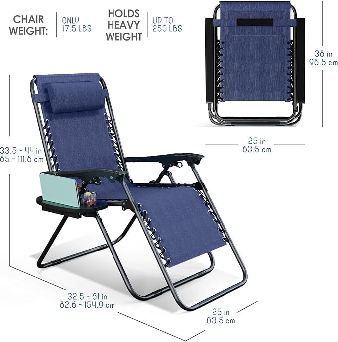Nestl Zero Gravity Chairs Set of 4, Patio Lounge Chair Outdoor with Pillows & Cup Holder Trays - Photo 3