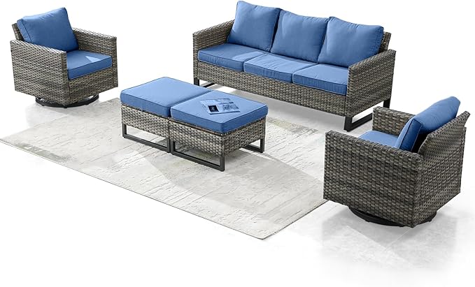 Rilyson Wicker Outdoor Patio Furniture Set - 5 Piece Patio Conversation Set with 2 Swivel Rocker Chairs - Photo 1