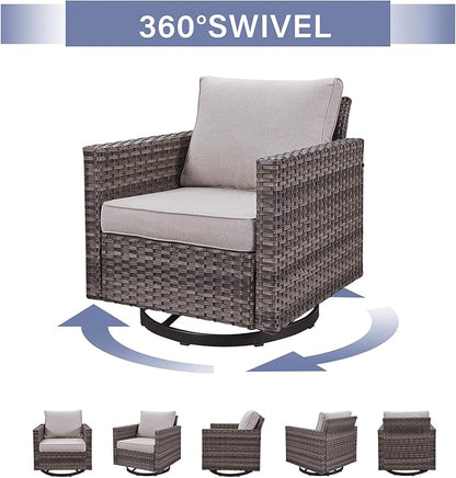Outdoor Patio Swivel Rocker Chairs - 3 Piece Wicker Patio Furniture Bistro Swivel Rocking Chairs Set with Comfortable Cushions,Sturdy Metal Frame and Side Table for Porch Deck(Mixed Grey/Beige)