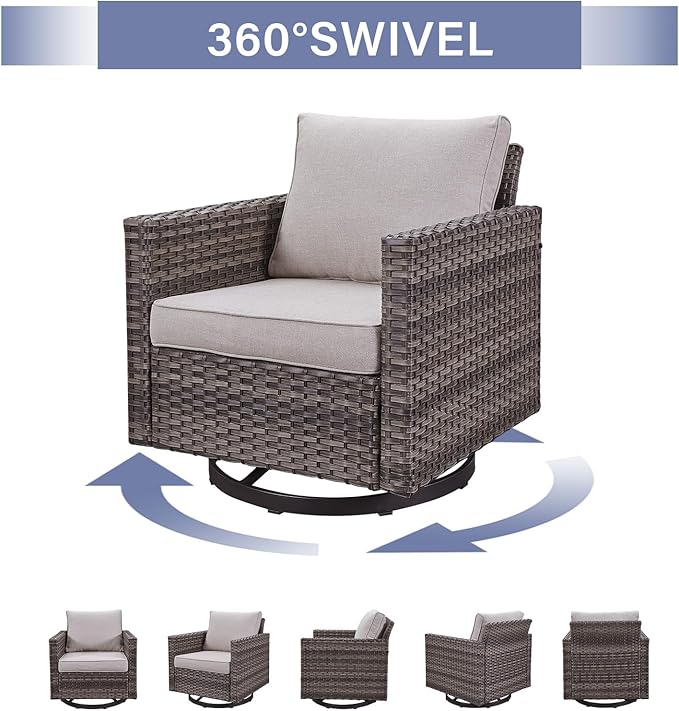 Rilyson Wicker Outdoor Patio Furniture Set - 5 Piece Patio Conversation Set with 2 Swivel Rocker Chairs - Photo 5
