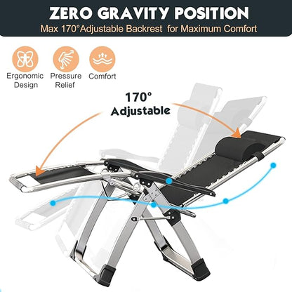 MOPHOTO Zero Gravity Chair Oversize, Outdoor Padded Lounge Chair with Side Table, Zero Gravity Recliner Chair, Outdoor Reclining Chair, Sturdy & Comfortable, Supports up to 440lbs