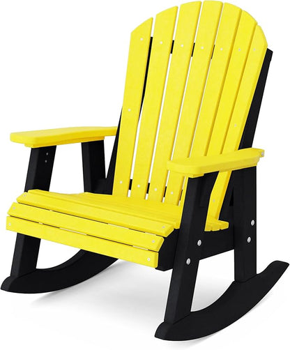 Wildridge Heritage Adirondack Rocking Chair, Lemon Yellow and Black - Outdoor Weather Resistant HDPE Rocking Chair for Patio, Deck, Fire Pit
