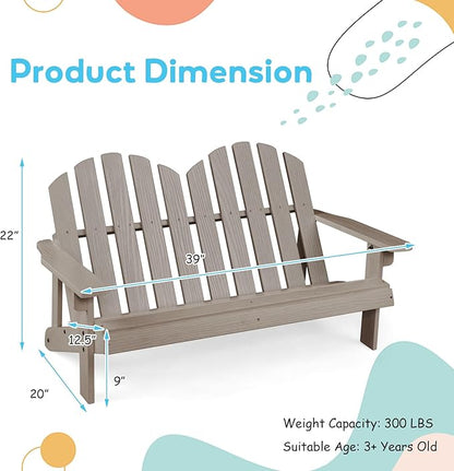 Giantex Kids Adirondack Chair 2-Seat - Children's Outdoor Chair with High Backrest, Arm Rest, 300 Lbs Capacity, Wood Double Loveseat, Porch Chair for Yard, Poolside (1, Khaki Grey)