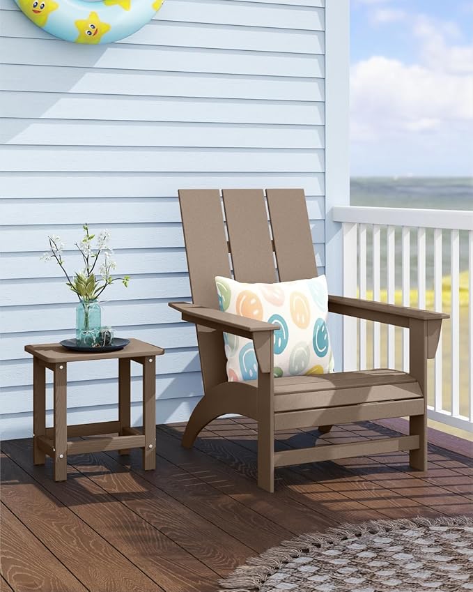 Weatherproof Outdoor Side Table, HDPE Small Outdoor Table for Adirondack, 16.6-Inch Patio Square End Tables for Garden, Backyard, Porch, Deck, Balcony, Poolside (Brown)