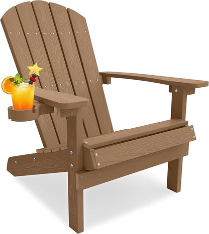 YEFU Adirondack Chair for Outdoor Patio: Zero Gravity Fire Pit Chair Plastic with Cup Holder & Wood Texture - Sturdy All-Weather HIPS for Backyard Poolside Lawn - Easy Assembly(Teak)