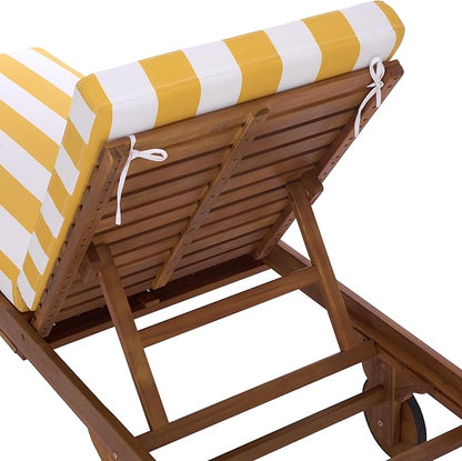 SAFAVIEH Outdoor Patio Furniture Collection - Newport Natural Solid Wood Chaise Lounge Chair with Yellow Stripe Cushion, Adjustable Backrest (PAT7316Y)