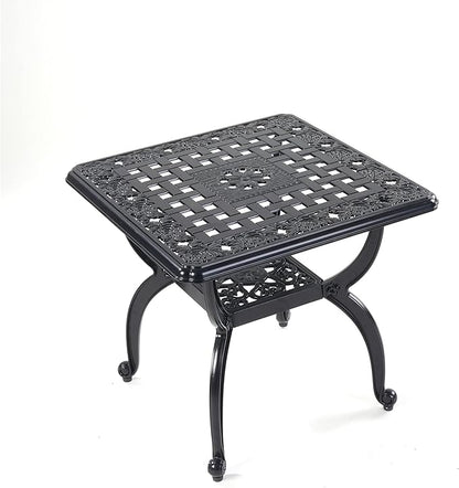 Mandolin Outdoor Patio,Rust -Resistant Cast Aluminum Side Table,Weather Resistant End Table，Coffee Table， Perfect for Patio, Backyard Or Garden. W 20.8" X H18.5(Aluminum Square, Black)