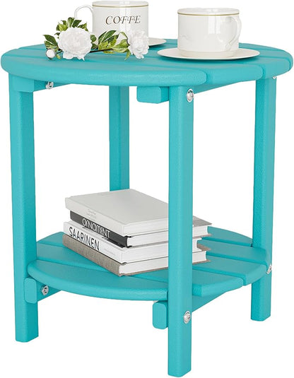 Sundale Outdoor 18" Round Small Side Table, Patio Adirondack End Table, 2 Tier Outside Table for Pool, Garden, Beach, Turquoise