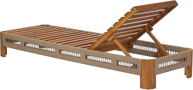 Christopher Knight Home Lamon Acacia Wood Chaise Lounge Chair Outdoor with Handwoven Rope Accents - Photo 7