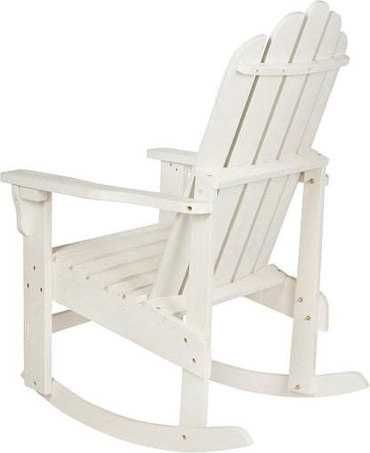 Shine Company Marina Adirondack Porch Rocker, Indoor Outdoor Wood Rocking Chair, Eggshell White