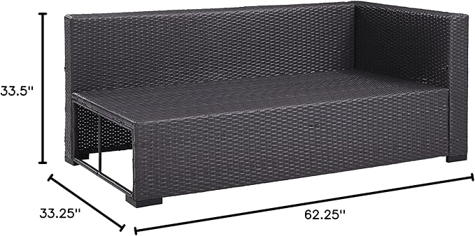 Crosley Furniture Biscayne Outdoor Sectional Loveseat, 2-Person Wicker Patio Couch for Deck, Backyard, Brown with Mocha Cushions