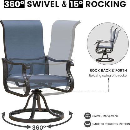 Patio Swivel Chairs Set of 6, Outdoor Dining Chairs with High Back, All-Weather Swivel Rocker Chair for Lawn, Porch or Garden (Navy Blue, 6 PCS)