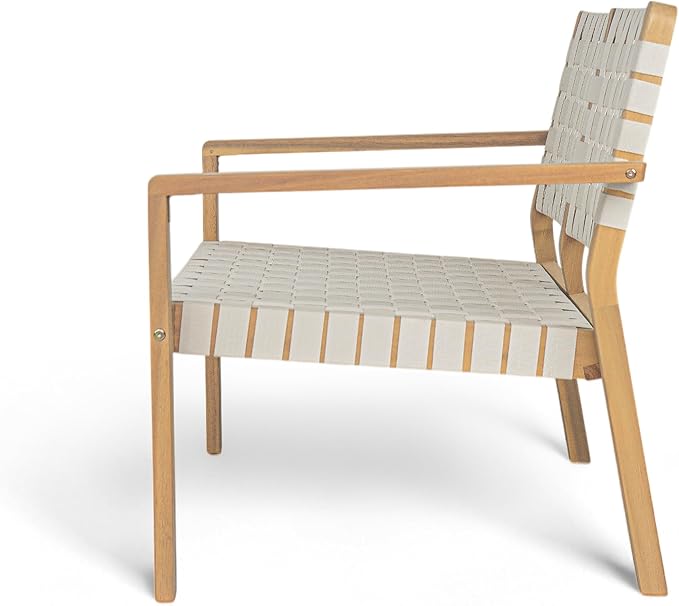 Christopher Knight Home Lenno Patio Loveseat, Acacia Wood Outdoor Bench, Woven Rope Armchair, 2 Seater Bench, Spacious Seating Sofa, Outdoor Acacia Wood Loveseat for Gardern Poolside Porch, White