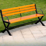 LITFAD Outdoor Bench Modern Park Bench with Corrosion Resistant Metal Frame, Yellow-Brown Wooden Seating with Backrest - Photo 1