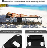 Goplus Tanning Chair, Folding Beach Lounge Chair with Face &Arm Hole, 5-Position Adjustable, Removable Pillow - Photo 4