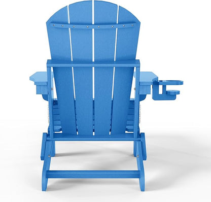 WestinTrends Malibu Folding Adjustable Adirondack Chair with Retractable Ottoman and Cup Holder, Pacific Blue