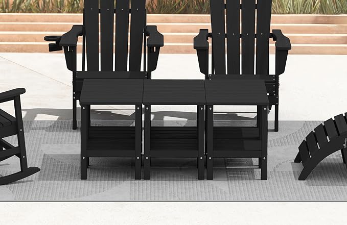 KINGYES Outdoor Side Table Set of 6, Double Layer Adirondack End Table- Black - Photo 1