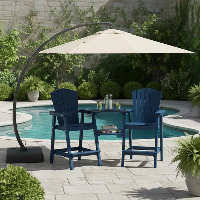Tall Adirondack Chairs Set of 2, Heavy-Duty Patio Bar Chairs for Deck & Poolside (Dark Blue, 2-PC Bar Chair Set)