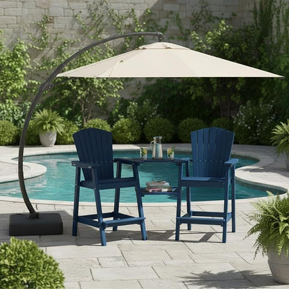 Tall Adirondack Chairs Set of 2, Heavy-Duty Patio Bar Chairs for Deck & Poolside (Dark Blue, 2-PC Bar Chair Set)