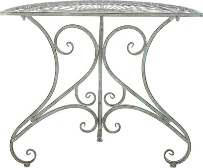 SAFAVIEH Outdoor Collection Annalist Victorian Scroll Antique Dark Green Wrought Iron Half Moon Accent Table