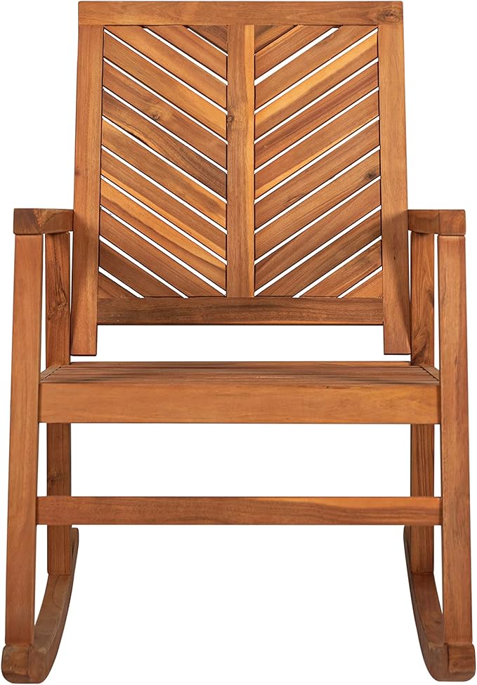 Eyely KCR100A Ted Modern Chevron-Back 300-Lbs Support Acacia Wood Patio Outdoor Rocking Chair for Garden, Lawn, Backyard, Pool, Deck, Beach, Firepit, Teak