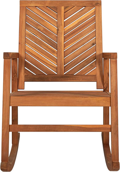 Eyely KCR100A Ted Modern Chevron-Back 300-Lbs Support Acacia Wood Patio Outdoor Rocking Chair for Garden, Lawn, Backyard, Pool, Deck, Beach, Firepit, Teak