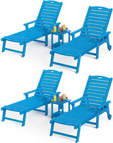 LUE BONA Outdoor Lounge Chair Set with Table, 6-Piece, HDPS Chaise Lounge Outdoor with Wheels - Photo 1