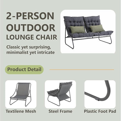 Patio Loveseat, Outdoor Double Chair, Oversized Padded Comfy Outdoor Love Seat, 2 Seater Couch with Cushion, All-Weather Patio Conversation Furniture for Porch Balcony Poolside, Dark Grey