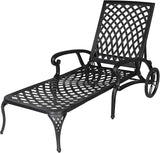 Cast Aluminum Outdoor Chaise Lounge Chair with Wheels, Patio Chaise Lounge with 3-Position Adjustable Backrest - Photo 1
