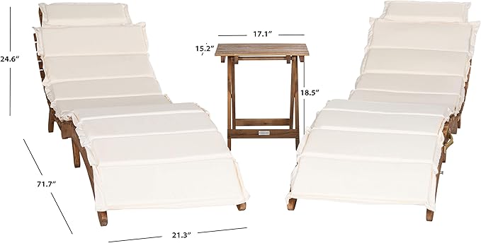 SAFAVIEH Outdoor Collection Pacifica Natural Brown Solid Wood/Beige Cushion 3-Piece Chaise Lounge Set with Table (PAT7020B)