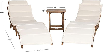 SAFAVIEH Outdoor Collection Pacifica Natural Brown Solid Wood/Beige Cushion 3-Piece Chaise Lounge Set with Table (PAT7020B)