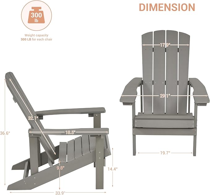 Adirondack Chairs, Plastic Adirondack Chairs Set of 2, All-Weather Resistant, Widely Used in Outdoor, Fire Pit, Deck, Outside, Garden