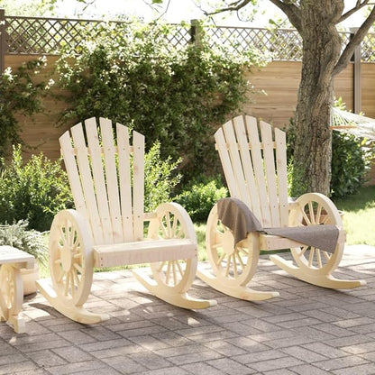 Rocking Adirondack Chair Set of 2 Solid Fir Wood Brown Stained Outdoor Furniture for Patio Garden with Ergonomic Design and Rustic Charm