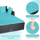 COSTWAY Outdoor Patio Rattan Daybed, Sponge Cushioned Loveseat Sofa with 4 Pillows, Wicker Furniture Sunbed for Balcony - Photo 8