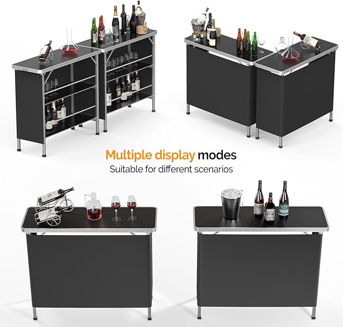 VINGLI 43" Portable Bar Table, 3-Tier Shelves, Carry Bag，Mobile Bar Table for Events, Party, Camping, Picnic, Tradeshow - Photo 2