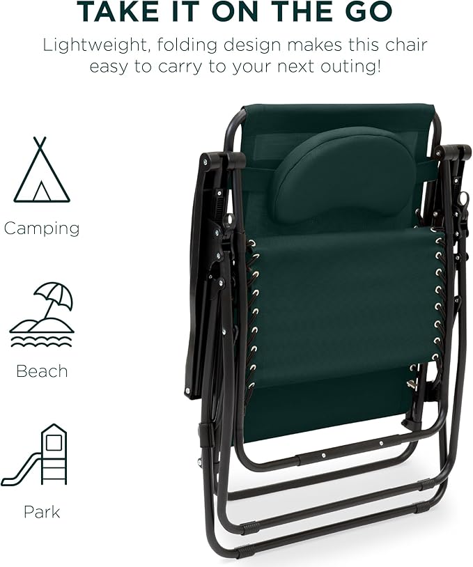 Best Choice Products Oversized Zero Gravity Chair, Folding Outdoor Patio Lounge Recliner w/Cup Holder Accessory Tray - Photo 7