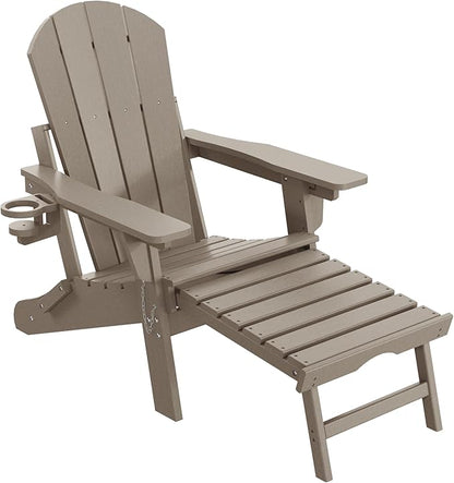 WestinTrends Malibu Folding Adjustable Adirondack Chair with Retractable Ottoman and Cup Holder (Set of 2), Weathered Wood